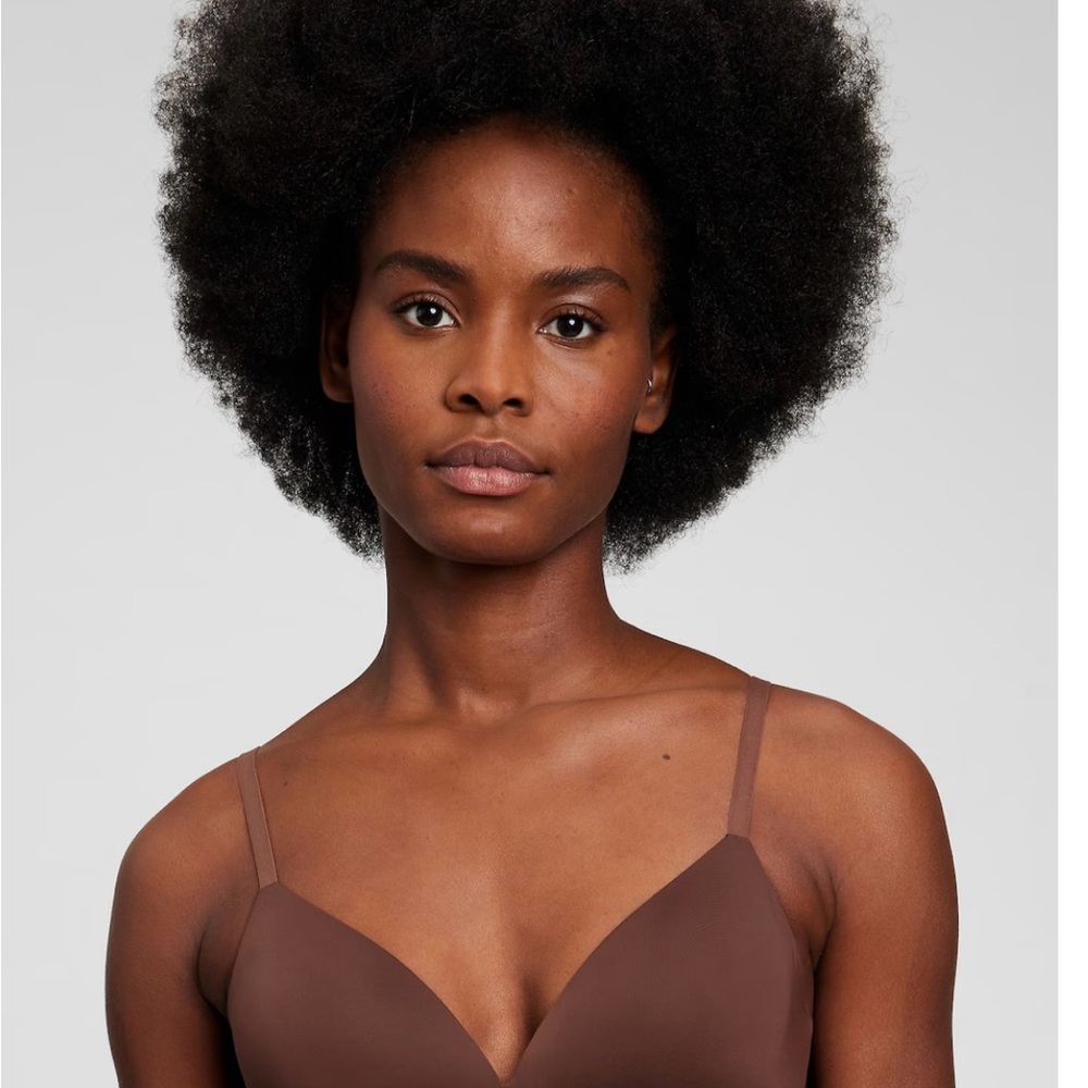 Brown Seamless Plunge Bra with Thin Straps